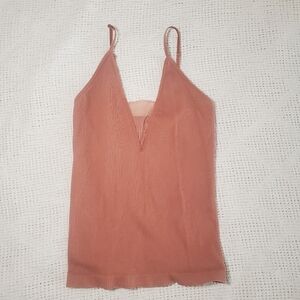 Free People Intimately Pink Ribbed Deep V Neck Women's Tank Top M/L